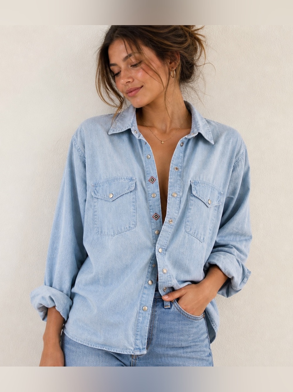 Vintage Western Calvin Klein Sport Jean Button Down Shirt 90s Chic